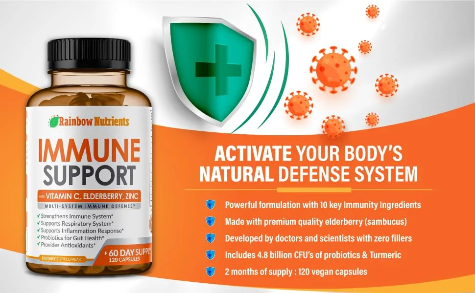 10 in 1 Immune Support Supplement - Dr. Approved with Vitamin C  Zinc  Elderberry  Echinacea  Turmeric  Probiotics- Immunity Booster for Multi-System Immune Defense & Respiratory Supplement - immune support
