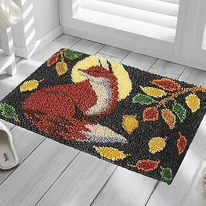 PakyKai Latch Hook Kits for Adults Color Printed Fox DIY Hook Rug Carpet Needlework Tapestry Kits for Home Decors Festival Gift 52x38cm - Latch Hook Rug Making Kits