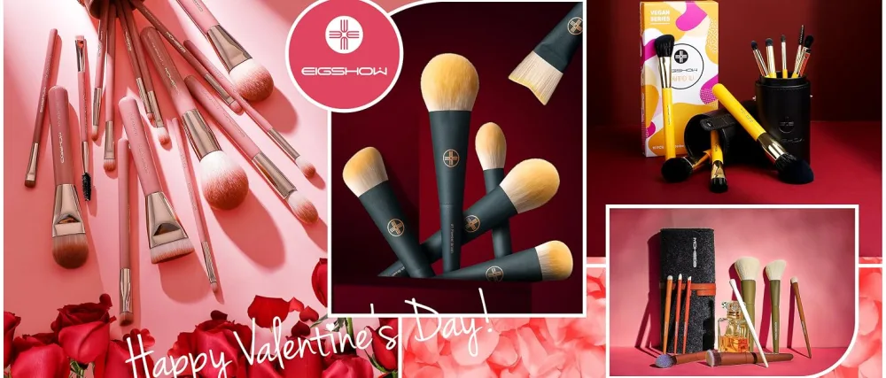 Makeup Brushes  EIGSHOW 5 Color Essential Kabuki Makeup Brush Set with Extra-soft Synthetic Fibers for Powder Blush Concealers Contouring Highlighting - Eigshow makeup brushes Valentine