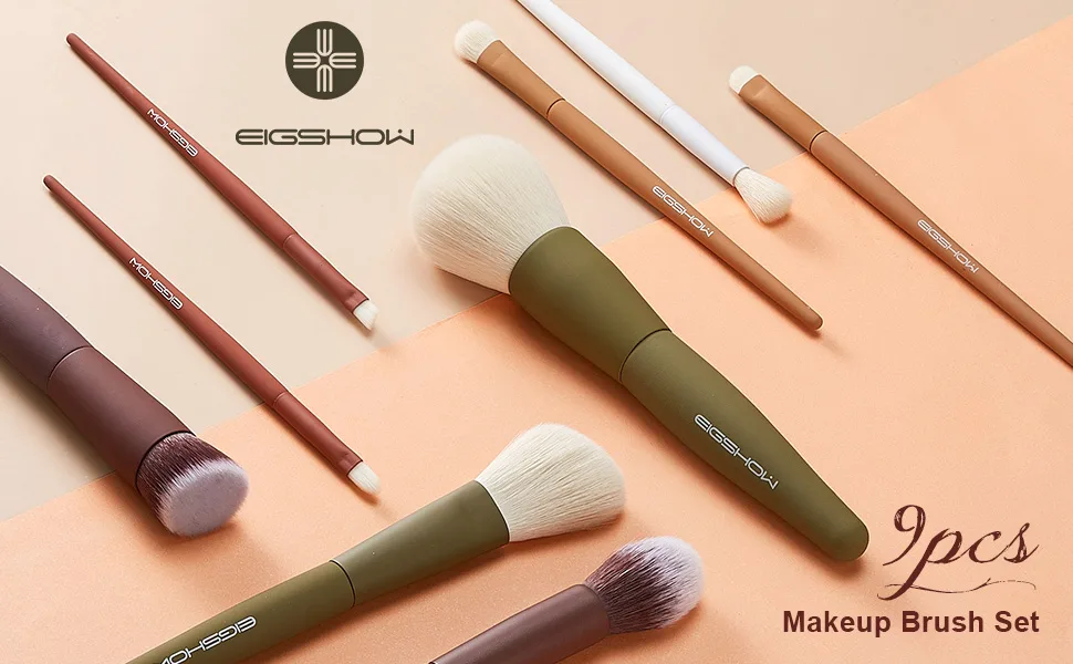 Makeup Brushes  EIGSHOW 5 Color Essential Kabuki Makeup Brush Set with Extra-soft Synthetic Fibers for Powder Blush Concealers Contouring Highlighting - natural face makeup brush set elf makeup brushes professional mac angled Eyeliner brush