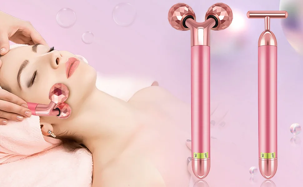 Face Massager Kit 3D Face Roller Massager T Shape Facial Massager Set Electric Skin Massager Tool - facemassagerkitrg