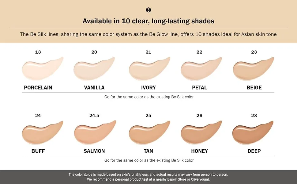 ESPOIR Pro Tailor Foundation Be Silk SPF34 PA++ 30ml 6 Buff | Long Lasting Silky-Smooth Makeup with Excellent Cover | Korean Skincare - BE GLOW FOUNDATION 30ML5