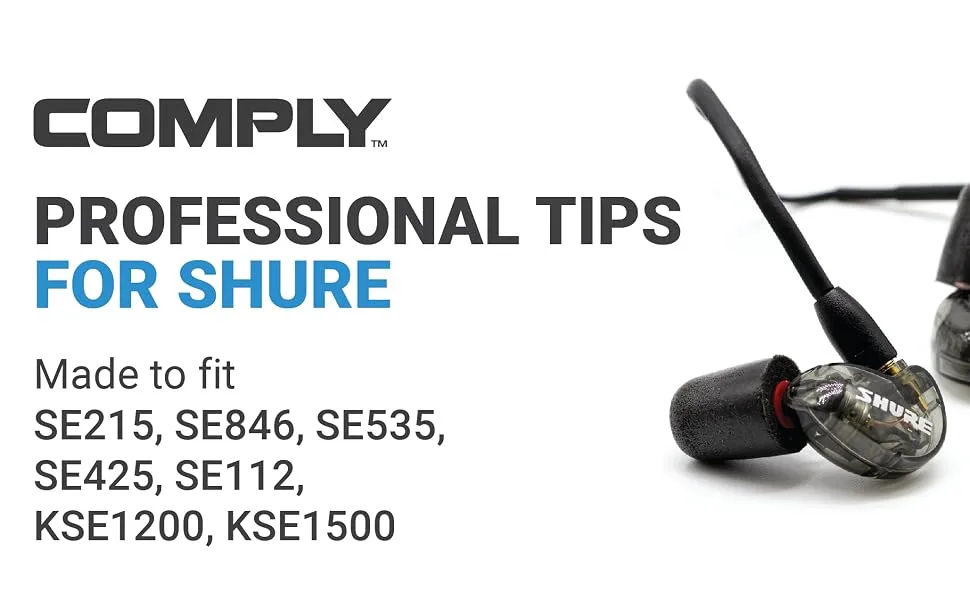 Comply  Professional Series Memory Foam Tips for All Shure Earbuds|Size Large  3 Pairs - Shure