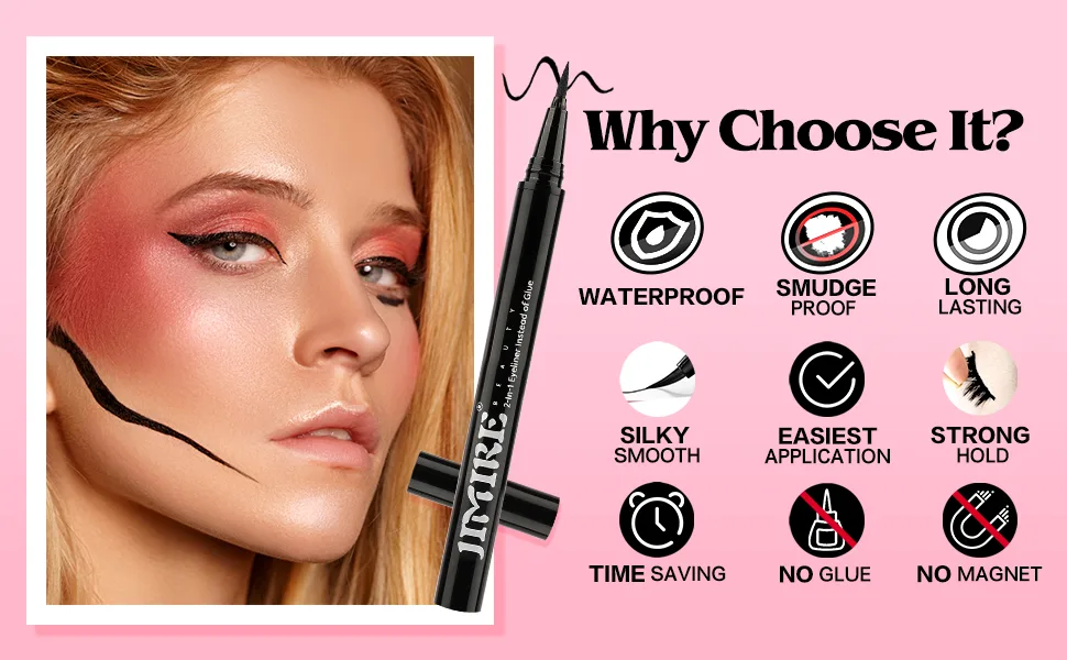 JIMIRE 2-in-1 Eyeliner Instead of Glue  Magic Eyeliner | Extra Strong Hold for False Eyelashes | No Magnet & No Glue Needed | Only for 20 s to Apply Lashes - product information 9
