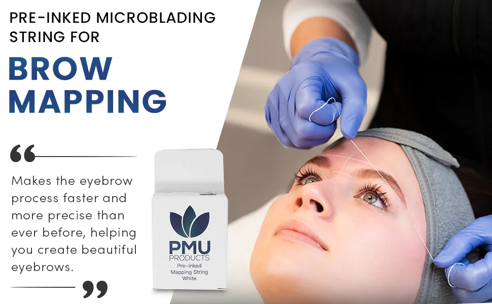 PMU Products WHITE Pre-Inked Microblading String for Brow Mapping   New and Improved Version   Heavily Inked - Brow Mapping String - Brow Mapping String