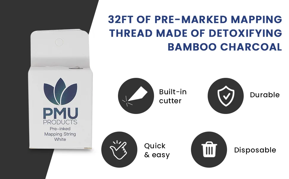 PMU Products WHITE Pre-Inked Microblading String for Brow Mapping   New and Improved Version   Heavily Inked - Brow Mapping String - Brow Mapping String