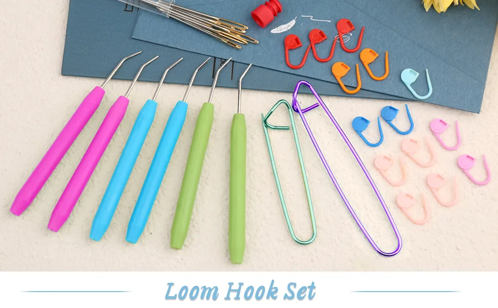 Loom Needle  Loom Hook Set  Colorful Knitting Loom Hook  Large-Eye Sewing Needles  Knitting Stitch Markers  Yarn Stitch Holders - Loom Hook Set
