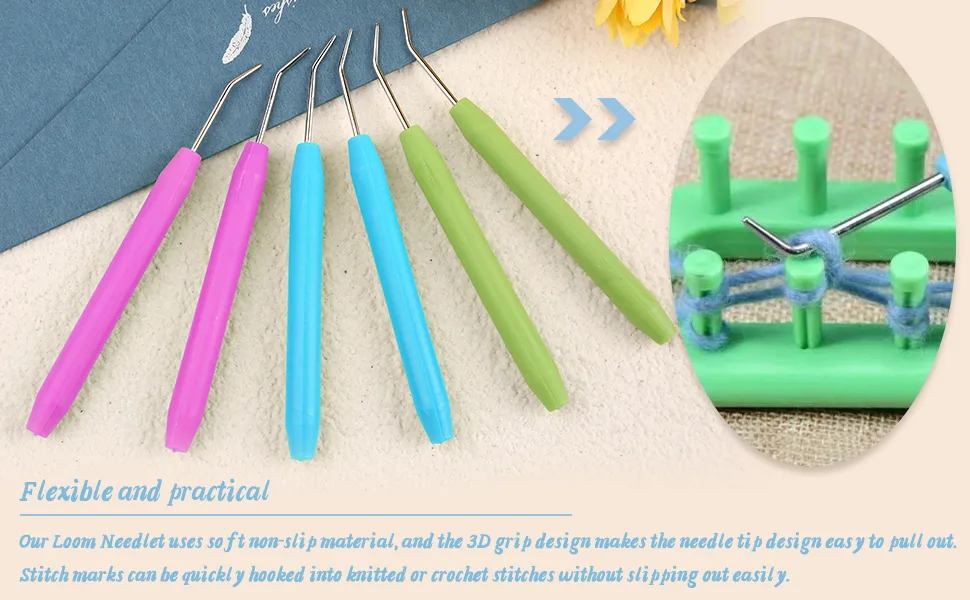 Loom Needle  Loom Hook Set  Colorful Knitting Loom Hook  Large-Eye Sewing Needles  Knitting Stitch Markers  Yarn Stitch Holders - Loom Hook Set