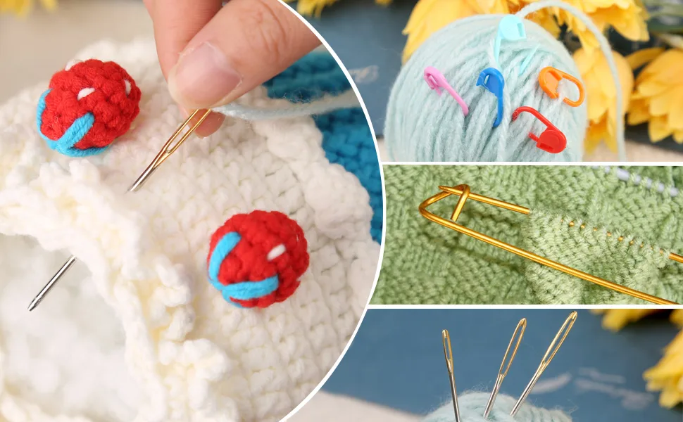 Loom Needle  Loom Hook Set  Colorful Knitting Loom Hook  Large-Eye Sewing Needles  Knitting Stitch Markers  Yarn Stitch Holders - Loom Hook Set