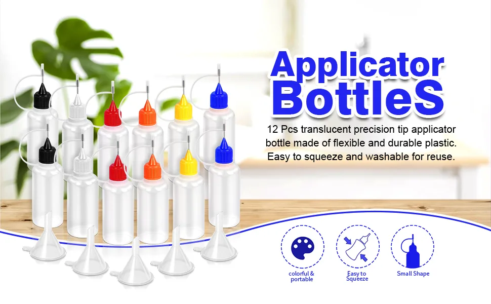 12pcs Precision Tip Applicator Bottles  YGDZ 30ml Needle Tip Squeeze Glue Bottles for Paint Quilling Craft  6 Colors Precision Bottles with 5 Mini Funnels Colored Tip - Precision Tip Applicator Bottles