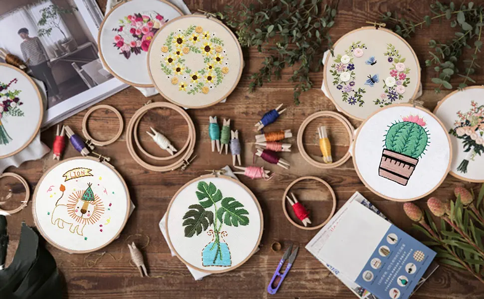 BERYA Embroidery Kit Including Embroidery Hoop Color Threads and Embroidery Scissors for Beginners-Handmade Needlepoint Kits for Adults Kids cactus green - product information 9