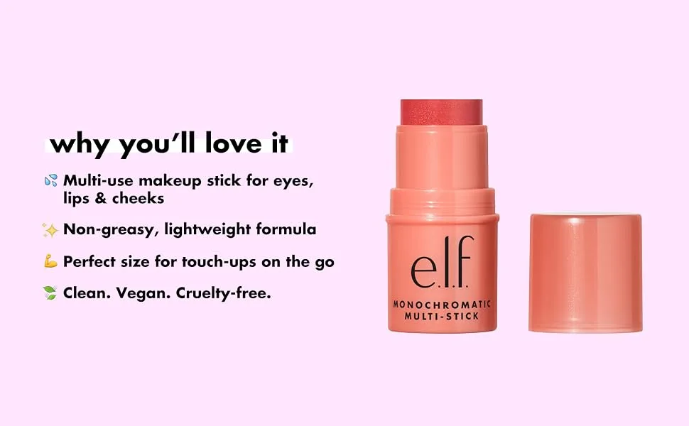 e.l.f. Monochromatic Multi Stick  Luxuriously Creamy & Blendable Color  For Eyes  Lips & Cheeks  Dazzling Peony  0.17 oz (5 g) - Monochromatic Multi Stick