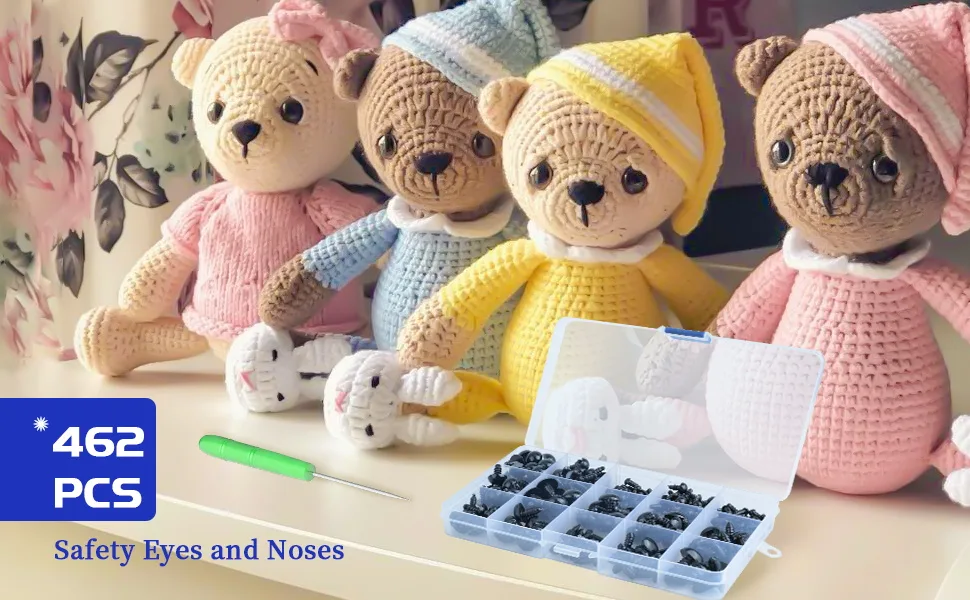Safety Eyes and Noses  462Pcs Black Plastic Stuffed Crochet Eyes with Washers for Crafts black 462pcs - product information 1