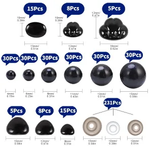 Safety Eyes and Noses  462Pcs Black Plastic Stuffed Crochet Eyes with Washers for Crafts black 462pcs - product information 2