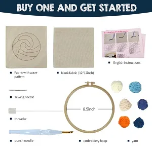 Punch Needle Embroidery Starter Kits Punch Needle Tool Threader Fabric Embroidery Hoop Yarn Rug Punch Needle Wave - product information 2