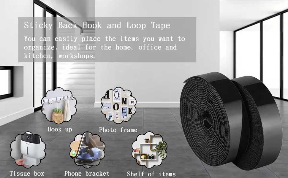 GOHOOK 2 Inch Adhesive Black Hook and Loop Tape - 5 Yards  Heavy Duty Strips/Industrial Strength Sticky Fastener 2 inch 1 - velrco