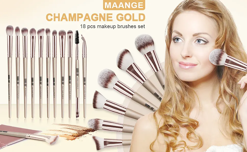 Makeup Brushes  18 Pcs Professional Premium Synthetic Make Up Brushes  Foundation Powder Concealers Eye Shadows Makeup Brush Set (Champagne Gold) - makeup brushes