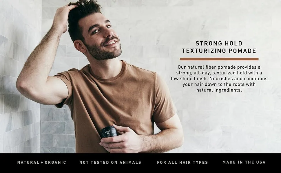 Brickell Men's Products Strong Hold Texturizing Pomade For Men  Natural and Organic  Pliable Fiber Pomade  2 Ounce  Scented - Strong Hold Texturizing Pomade, For men, Natural Fiber pomade, Pliable, low shine finish