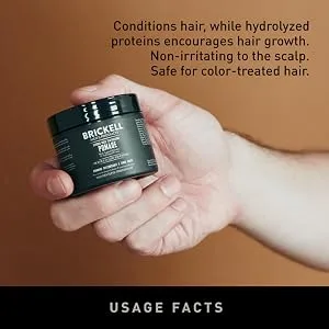 Brickell Men's Products Strong Hold Texturizing Pomade For Men  Natural and Organic  Pliable Fiber Pomade  2 Ounce  Scented - Usage Facts, Conditions hair, Hydrolyzed proteins encourage hair growth, Non-irritating to scalp