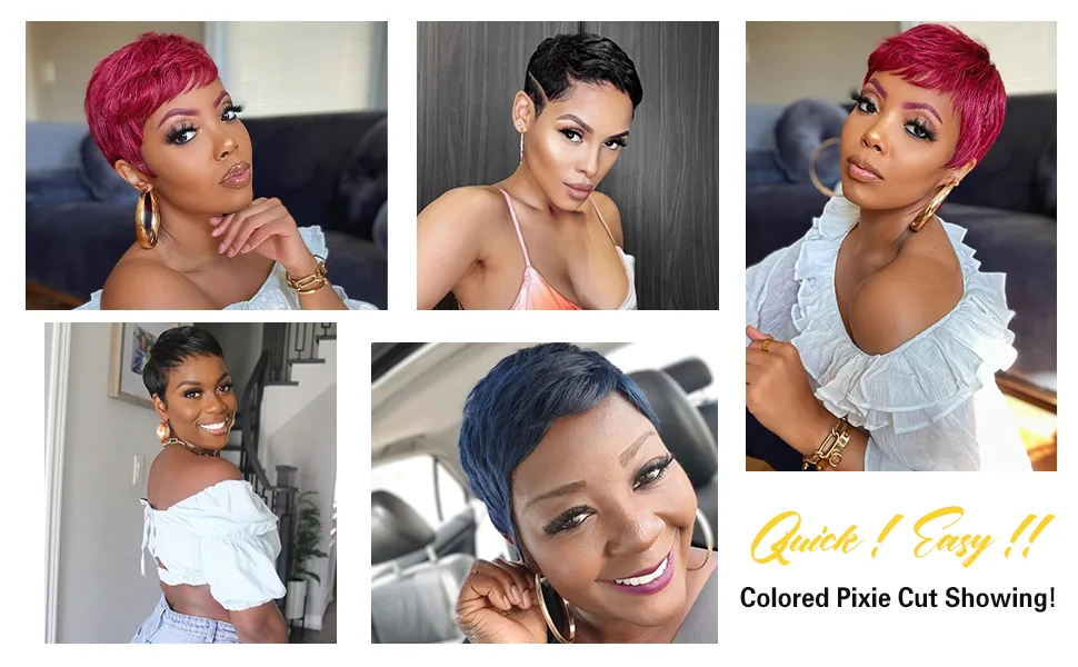 Gabrielle Short Human Hair Pixie Cut Wigs 100% Human Hair Cute Wig Short Pixie Wigs for Black Women Natural Boy Cut Wigs (Pixie Cut  1B) - piexie cut wig