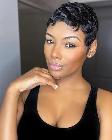 Gabrielle Short Human Hair Pixie Cut Wigs 100% Human Hair Cute Wig Short Pixie Wigs for Black Women Natural Boy Cut Wigs (Pixie Cut  1B) - pixie cut wig