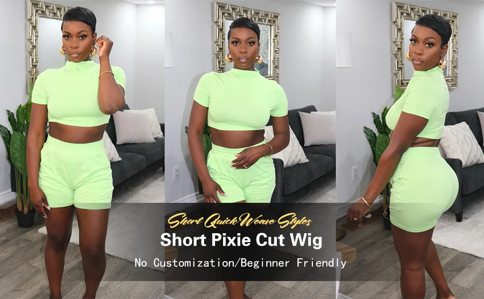 Gabrielle Short Human Hair Pixie Cut Wigs 100% Human Hair Cute Wig Short Pixie Wigs for Black Women Natural Boy Cut Wigs (Pixie Cut  1B) - pixie cut wig