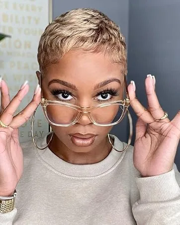 Gabrielle Short Human Hair Pixie Cut Wigs 100% Human Hair Cute Wig Short Pixie Wigs for Black Women Natural Boy Cut Wigs (Pixie Cut  1B) - pxie cut wig