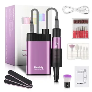 Bestidy 30000RPM Nail Drill Electrical Machine Professional Rechargeable Efile Nail Drill Kit for Acrylic  Gel Nails  Manicure Pedicure and Polishing(Purple) - nail drill