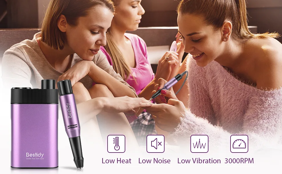 Bestidy 30000RPM Nail Drill Electrical Machine Professional Rechargeable Efile Nail Drill Kit for Acrylic  Gel Nails  Manicure Pedicure and Polishing(Purple) - NAIL DRILL