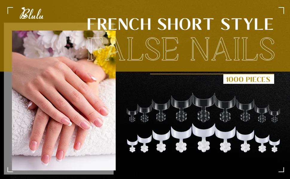 1000 Pieces Short French Style Nails Tips False Acrylic Half Cover Nail Tips Nail Extension Tool for DIY Nail Salons Art  Transparent and White - product information 1