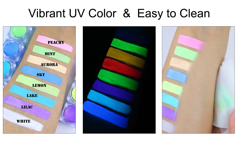 Bowitzki 8x5 Gram Water Activated Eyeliner Hydra Liner Makeup UV Glow Fluorescent Color Graphic Retro Face and Body Paint (Pastel Color) - clean