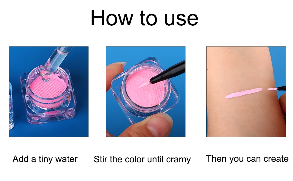 Bowitzki 8x5 Gram Water Activated Eyeliner Hydra Liner Makeup UV Glow Fluorescent Color Graphic Retro Face and Body Paint (Pastel Color) - easyuse