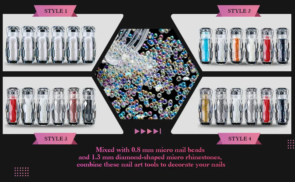 6 Bottles Diamonds Micro Caviar Beads Micro Pixie Beads Nail Beads Gravel Nail Stone Crystal Rhinestones Nail Decorations for DIY 3D Nail (AB Color) - product information 2