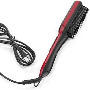Beard Straightener Brush for Men - Fast Heating Ceramic and Ionic Mens Beard Straightener Comb - Heated Beard Brush - Includes Wooden Beard Comb & Beard Balm with Sandalwood Scent - Beard Straightener for Men