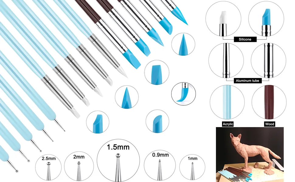 Yagugu Silicone Clay Sculpting Tool - 10Pcs Modeling Dotting Tool for Pottery Craft  Rock  Nail  Blending  Drawing - tools