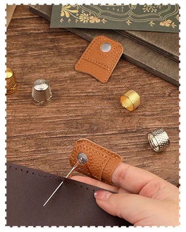 8 Pcs Sewing Thimble + 30 Pcs Sewing Needles  Finger Protector Fingertip Thimble Adjustable Metal Bronze Sewing Thimble Rings and Leather Coin Thimble for Needlework  Hand Embroidery Craft - Sewing Kit