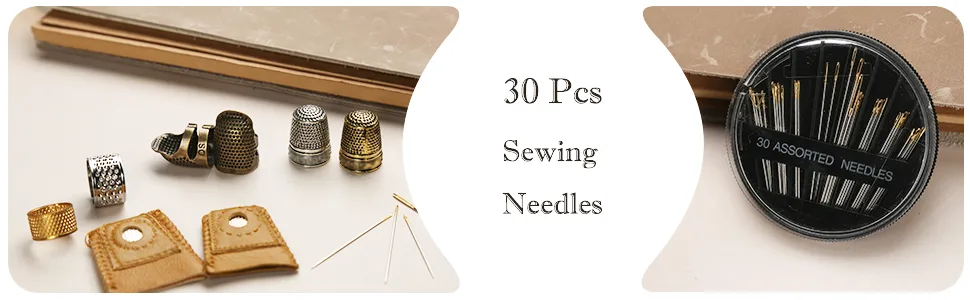 8 Pcs Sewing Thimble + 30 Pcs Sewing Needles  Finger Protector Fingertip Thimble Adjustable Metal Bronze Sewing Thimble Rings and Leather Coin Thimble for Needlework  Hand Embroidery Craft - Sewing Thimble