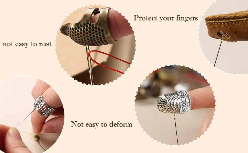 8 Pcs Sewing Thimble + 30 Pcs Sewing Needles  Finger Protector Fingertip Thimble Adjustable Metal Bronze Sewing Thimble Rings and Leather Coin Thimble for Needlework  Hand Embroidery Craft - Sewing Thimble