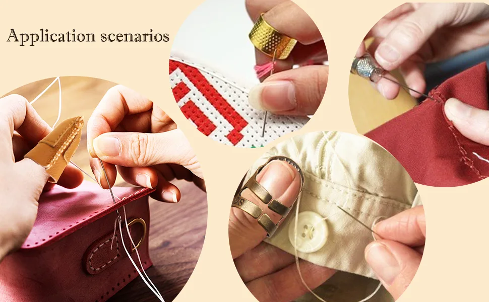 8 Pcs Sewing Thimble + 30 Pcs Sewing Needles  Finger Protector Fingertip Thimble Adjustable Metal Bronze Sewing Thimble Rings and Leather Coin Thimble for Needlework  Hand Embroidery Craft - Sewing Thimble