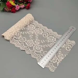 Feelmate 6in*5Yard Soft & Stretch Black Lace Roll Runner for Wedding Clothes or DIY Craft Decoration Black 6in - ivory lace roll