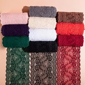 Feelmate 6in*5Yard Soft & Stretch Black Lace Roll Runner for Wedding Clothes or DIY Craft Decoration Black 6in - lace elastic fabric roll