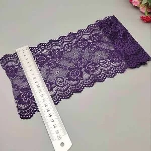 Feelmate 6in*5Yard Soft & Stretch Black Lace Roll Runner for Wedding Clothes or DIY Craft Decoration Black 6in - purple lace fabric