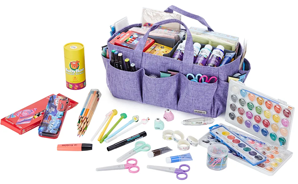 HOMEST Craft Organizer Tote Bag with Multiple Pockets  Storage Art Caddy for Scrapbooking  Crafts Supply Carrier for Tools  Purple - product information 18