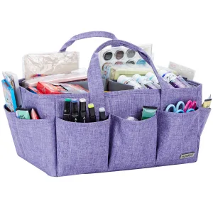 HOMEST Craft Organizer Tote Bag with Multiple Pockets  Storage Art Caddy for Scrapbooking  Crafts Supply Carrier for Tools  Purple - sewing bag