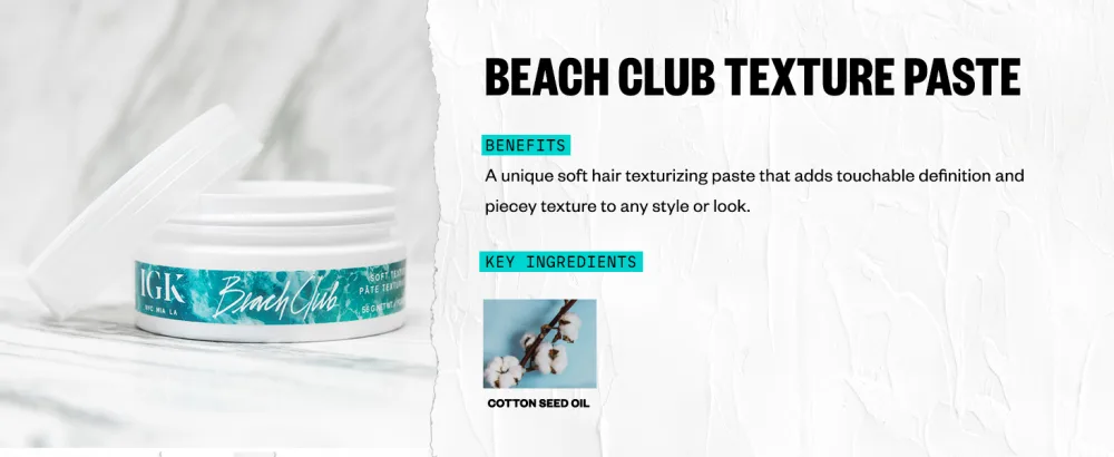 IGK BEACH CLUB Soft Texture Paste | Touchable + Non-Sticky + Hold | Vegan + Cruelty Free | 2 Oz - beach club texture paste for touchable definition and peicey texture