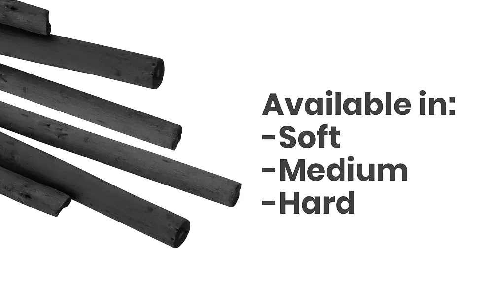 Pacific Arc Artist Vine Charcoal  Soft  Black 12 Pieces  Artist Vine Charcoal Sticks  Extra Soft and Smooth Drawing Charcoal Soft 12 Sticks - soft, medium, hard charcoal
