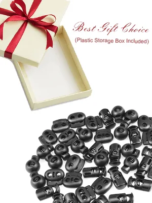 Plastic Cord Lock 45Pcs  Single Hole/Double Hole Cord Stopper  Spring Cord Toggle for Drawstrings/Paracord/Shoelaces  Black Elastic Cord Adjuster by Double Elite Mixed 45 pcs - Double Elite Cord Locks - gift box