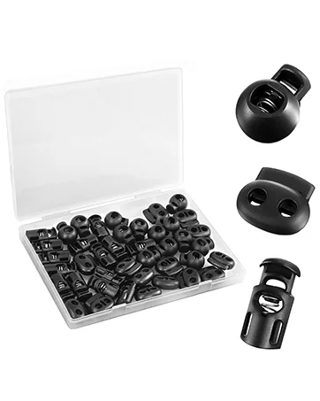 Plastic Cord Lock 45Pcs  Single Hole/Double Hole Cord Stopper  Spring Cord Toggle for Drawstrings/Paracord/Shoelaces  Black Elastic Cord Adjuster by Double Elite Mixed 45 pcs - Double Elite Plastic Cord Lock 45Pcs mixed, Single/Double Hole Cord Stopper,Toggle for Drawstrings