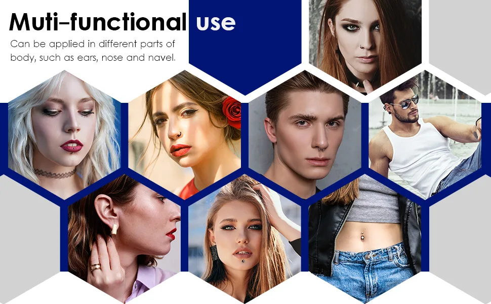 Stainless Steel Body Ear Piercing Tool Set Ear Nose Navel Piercing Machines with 12 Pairs Stud Earrings for Salon Home Use Blue - product information 7