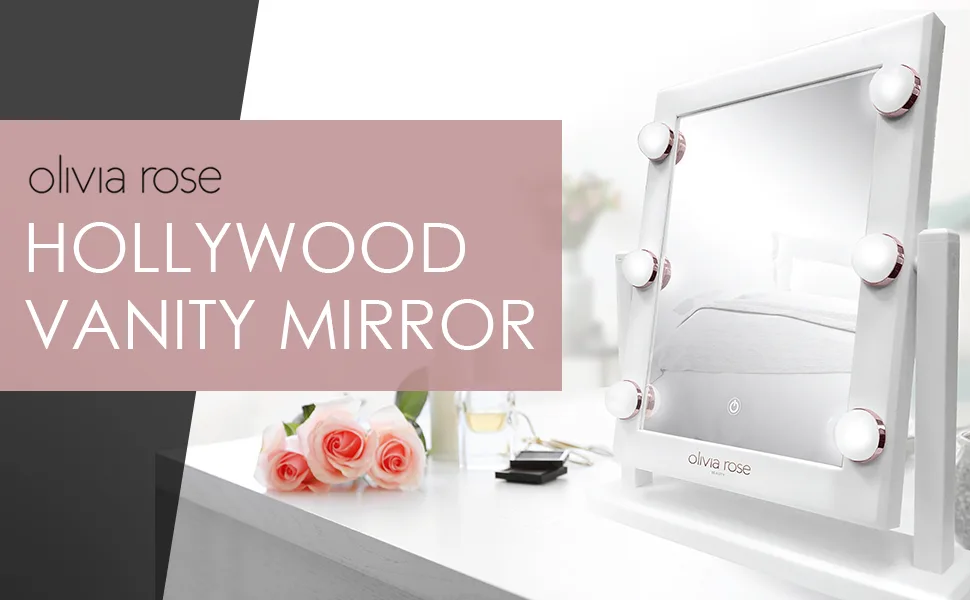 Olivia Rose Vanity Mirror with Lights  Lighted Makeup Mirror Large Mirror Hollywood Style White/Silver - Olivia Rose Vanity Mirror with Lights